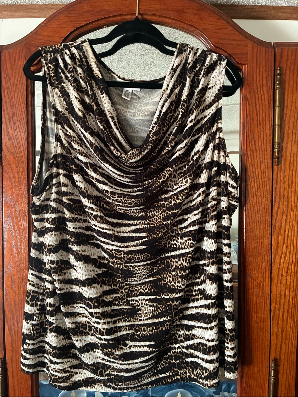 Sleeveless Cowl Neck Animal Print Top in Brown
